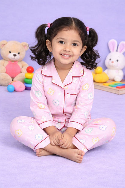 Blushy Bear Pink Muslin Night Suit