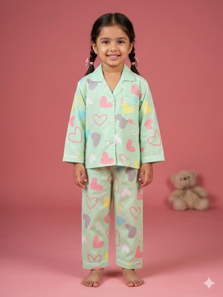 Candy Heart Green Night Suit