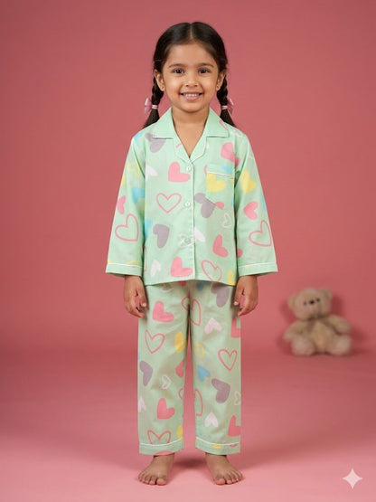 Candy Heart Green Night Suit
