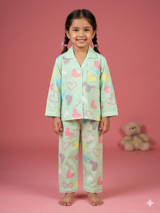 Candy Heart Green Night Suit