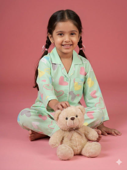 Candy Heart Green Night Suit