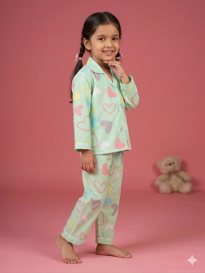 Candy Heart Green Night Suit