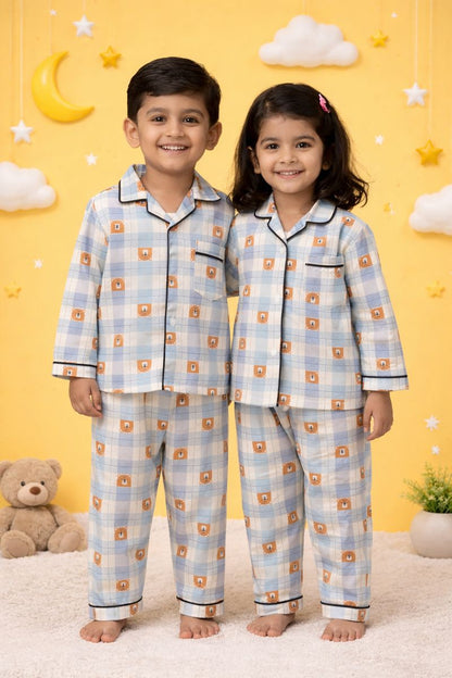 Dreamy Teddy Checks Night Suit