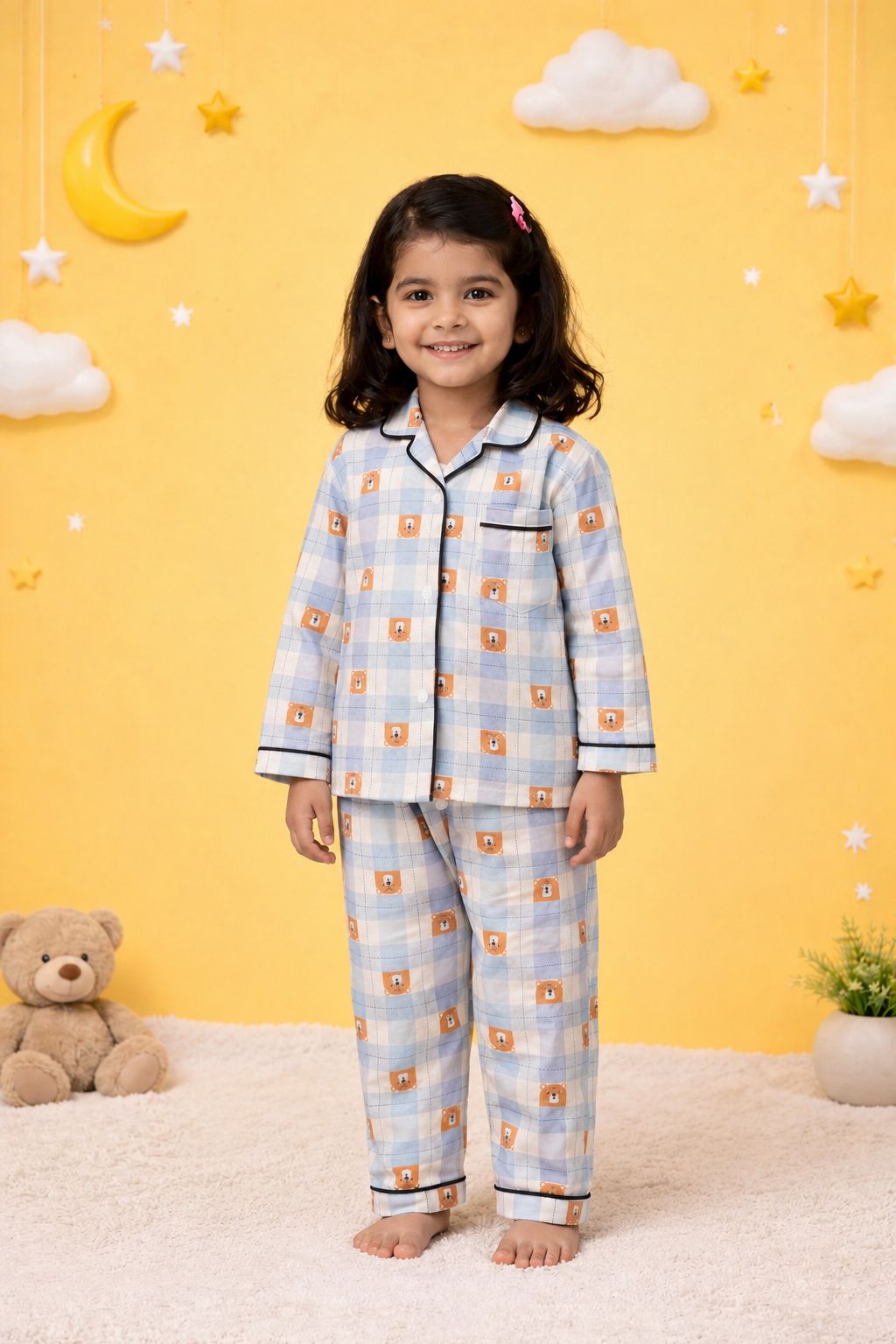 Dreamy Teddy Checks Night Suit