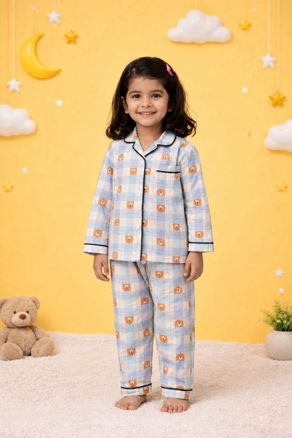 Dreamy Teddy Checks Night Suit