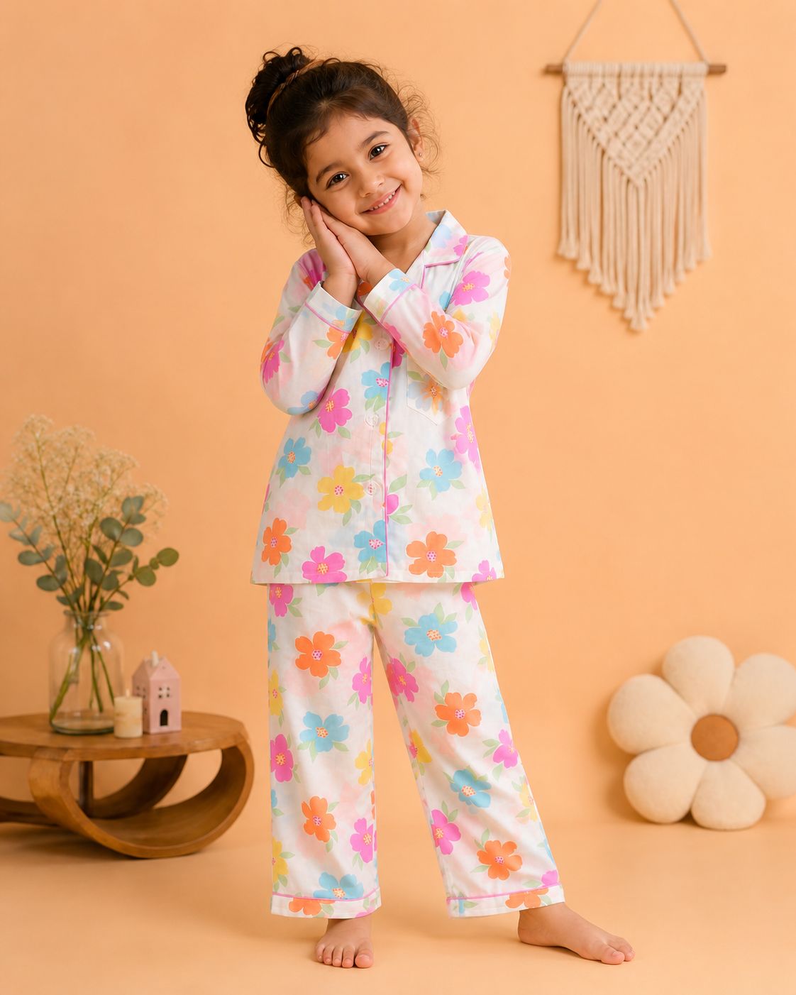 Neon Blossom Dreams Night Suit