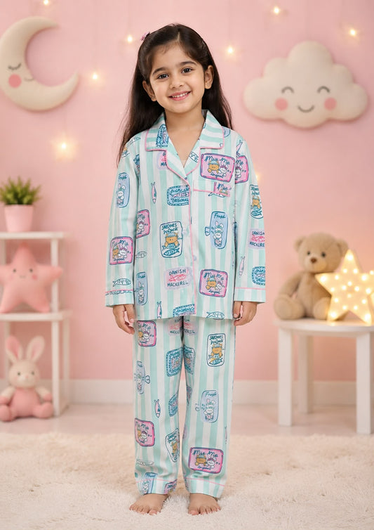 Mint Delights Stripes Night Suit