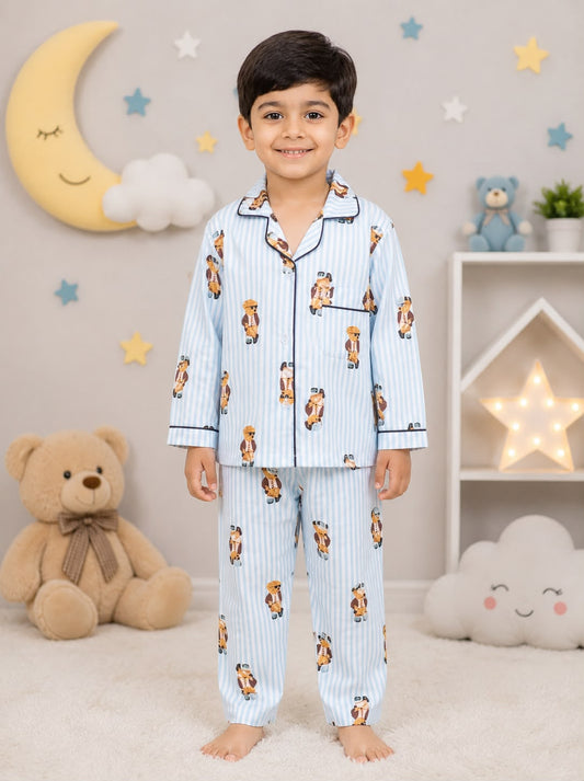 Dreamy Teddy Stripes Night Suit