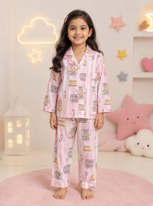 Pink Delights Stripes Night Suit