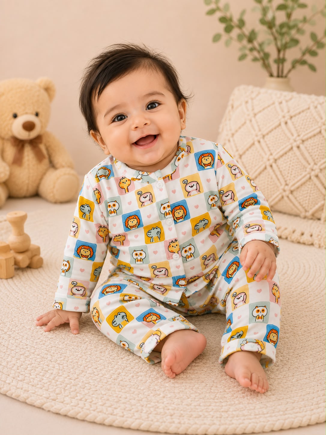 Animal block adventure infant Playsuit