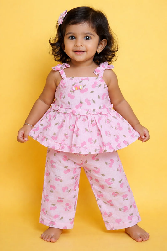 Sweet Cherry Pink Muslin Coord Set
