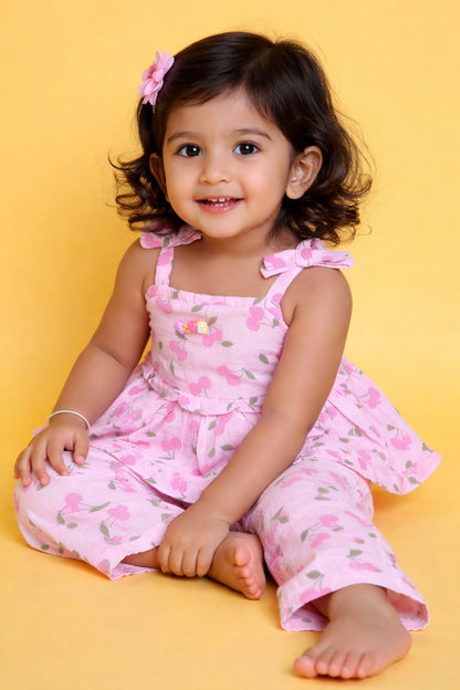 Sweet Cherry Pink Muslin Coord Set