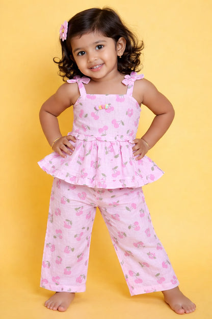 Sweet Cherry Pink Muslin Coord Set