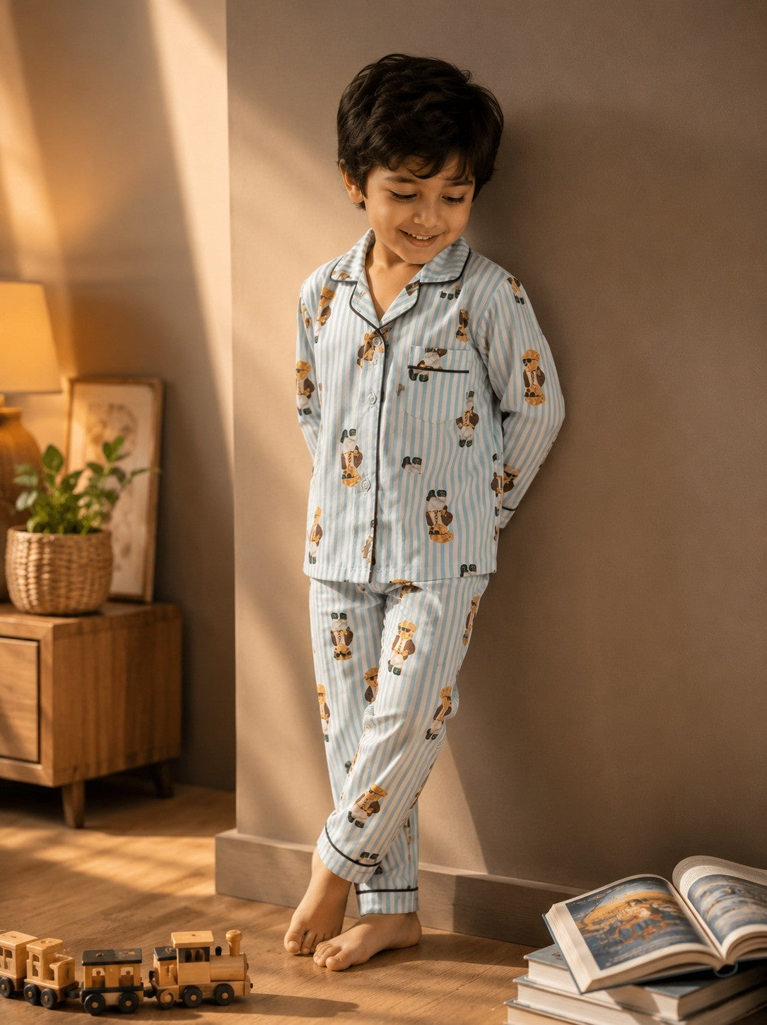 Dreamy Teddy Stripes Night Suit