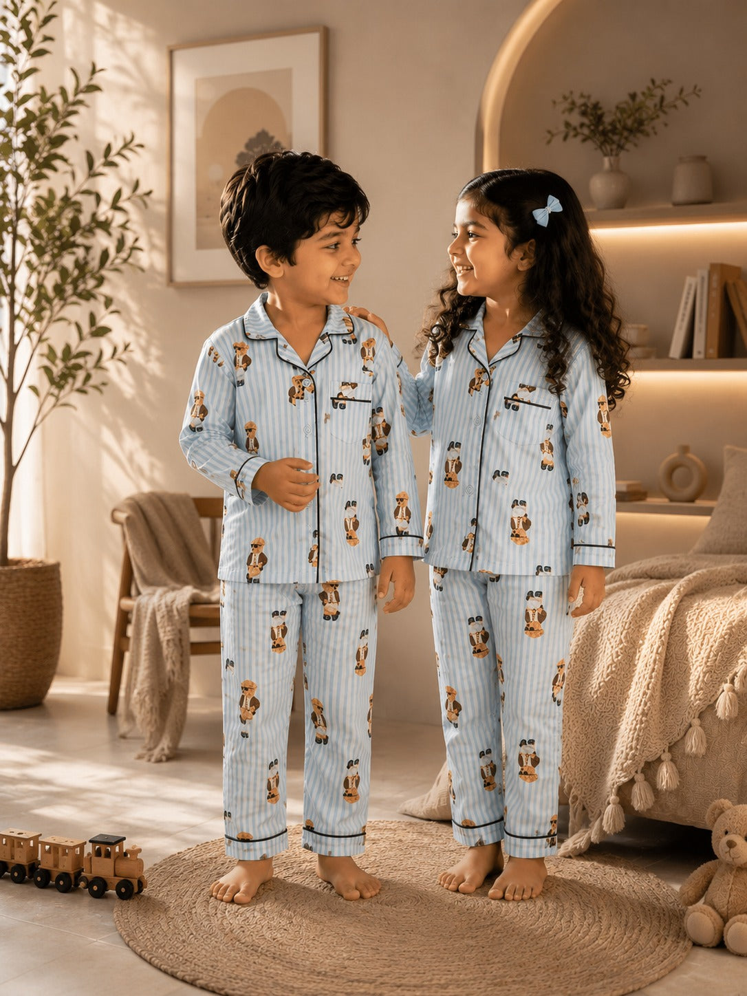 Dreamy Teddy Stripes Night Suit